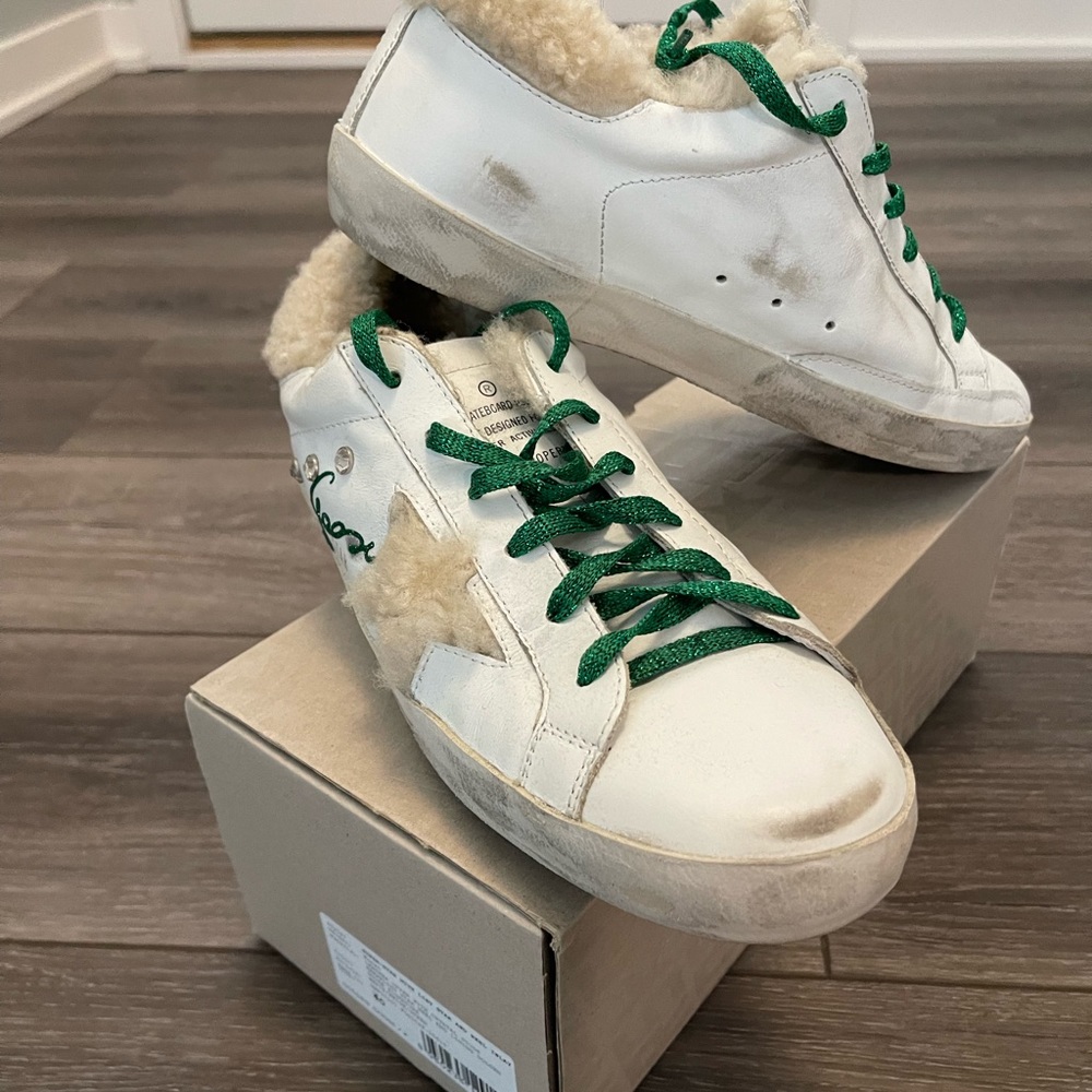 Golden goose fur and diamond shoes